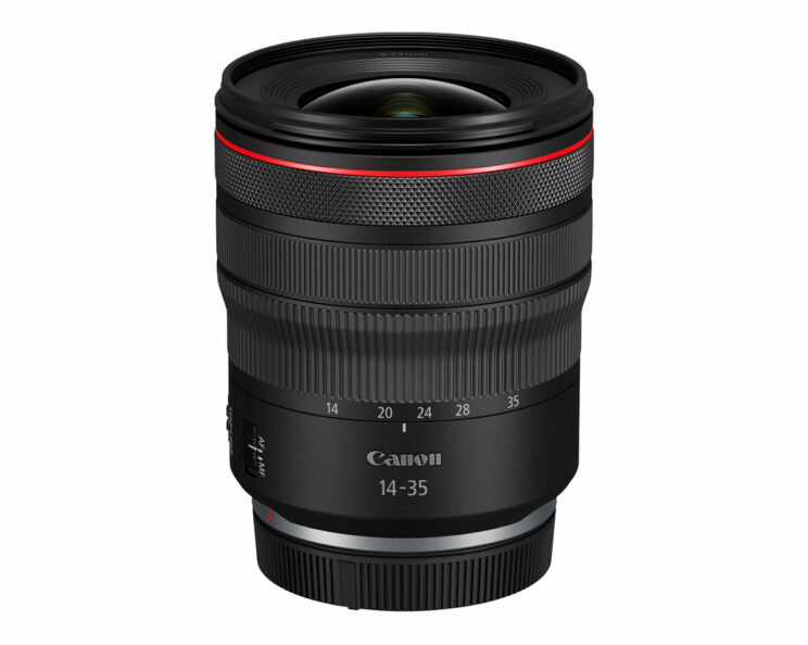 Canon 14-35mm F4 on white background, without front cap and hood