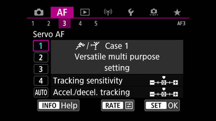 canon menu Servo AF settings