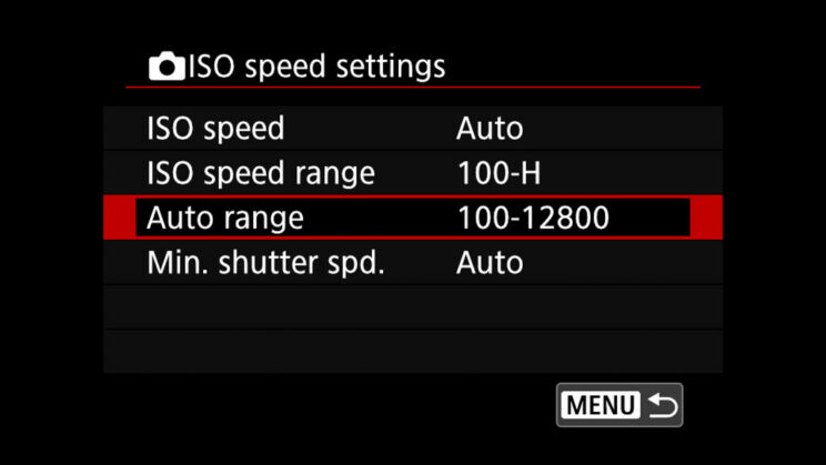 canon menu ISO speed settings