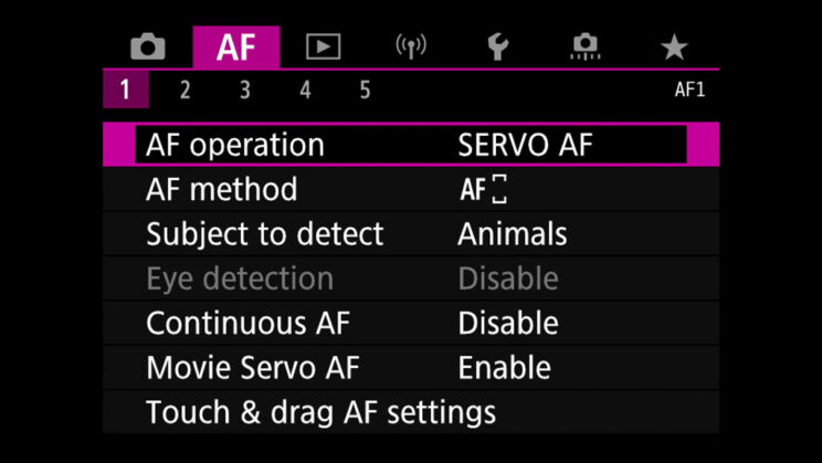 canon menu autofocus settings