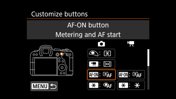 canon menu AF-ON button setting