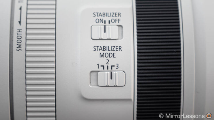 Stabilizer mode switch on the Canon RF 100-500mm