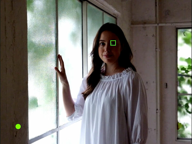 simulation of eye detection AF on a woman's face