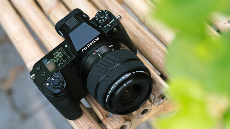 Fujifilm GFX 50S II with lens attached