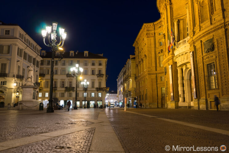 Carignano square in the city of Turin at night
