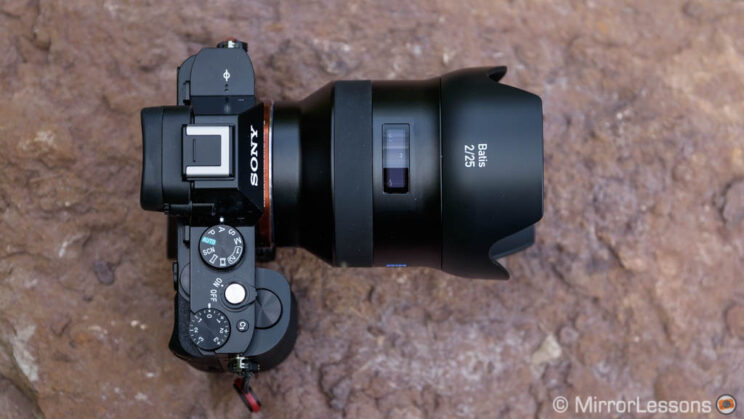 Top view on the Sony A7R with Zeiss Batis 25mm lens attached