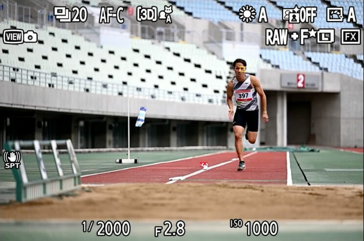 screenshot of the Z9 live view, showing Eye AF in action with a male athlete