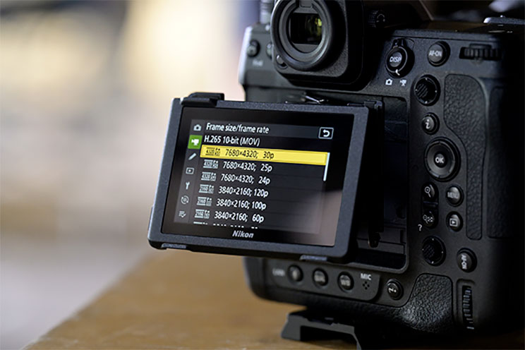 back of the Nikon Z9 with the video settings menu