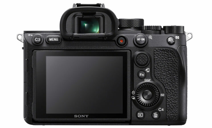 Sony A7R IV, rear view on white background