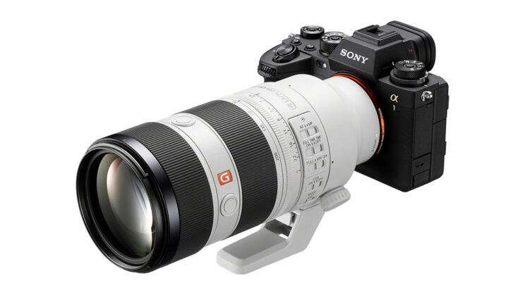 Sony FE 70-200mm F2.8 mark II attached to the A1, on white background