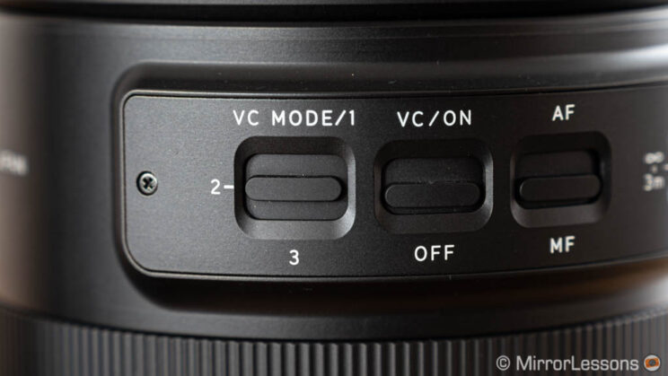 VC and VC mode switches on the Tamron lens