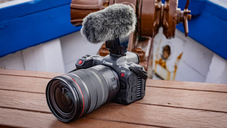 Canon R5C with microphone and lens