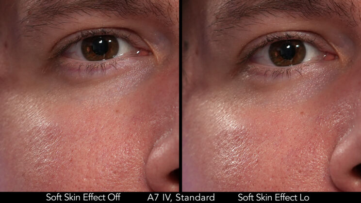 enlargement of side by side men's portrait showing the Soft Skin Effect set to off and low