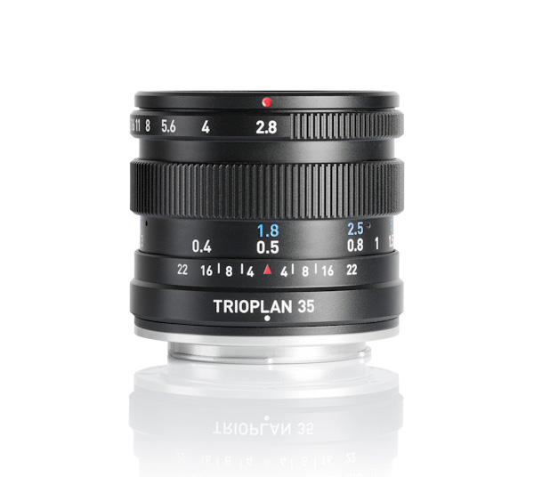 Trioplan 35mm II lens on white background