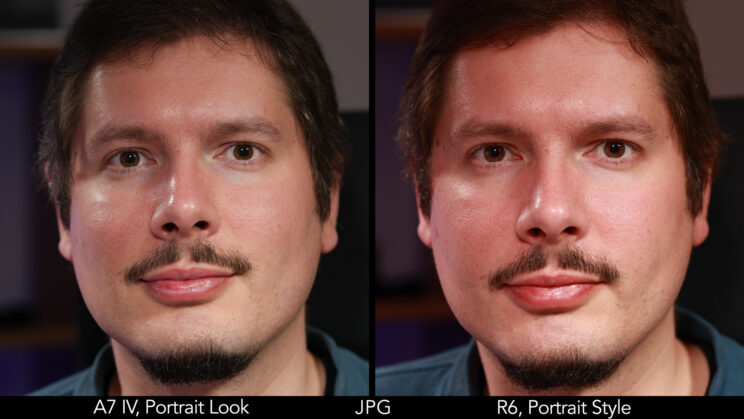 side by side men's portrait taken by the A7 IV and R6 in JPG Portrait profile