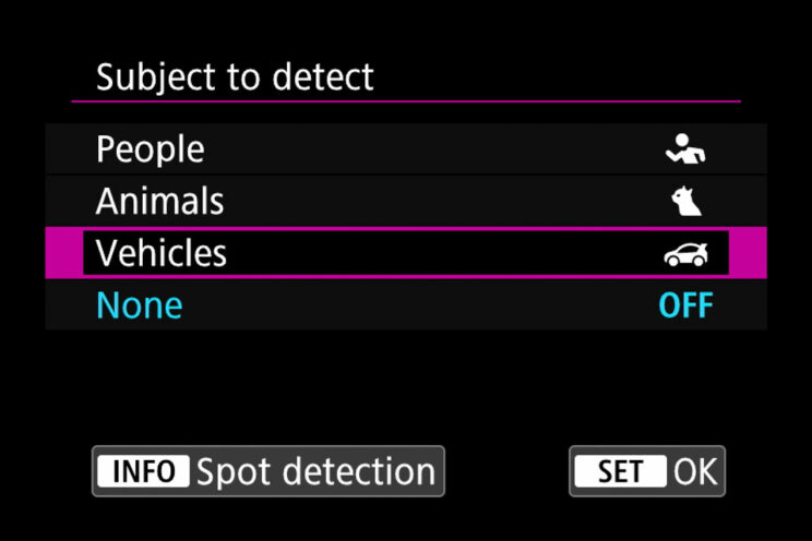 Canon subject detection setting