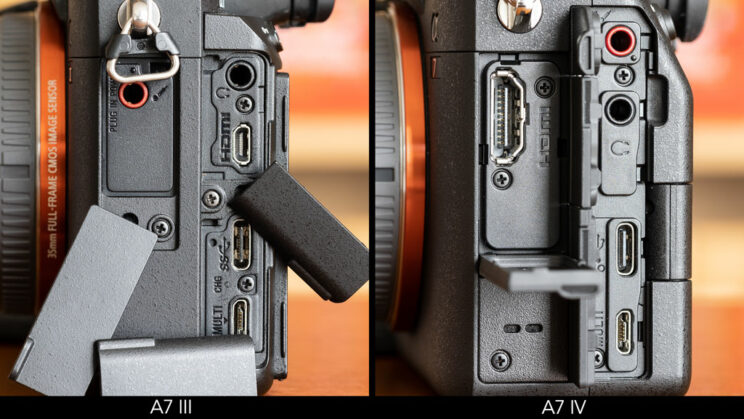 close-up on the connection ports of the two cameras