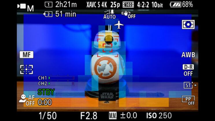 screenshot of the A7 IV live view showing focus map
