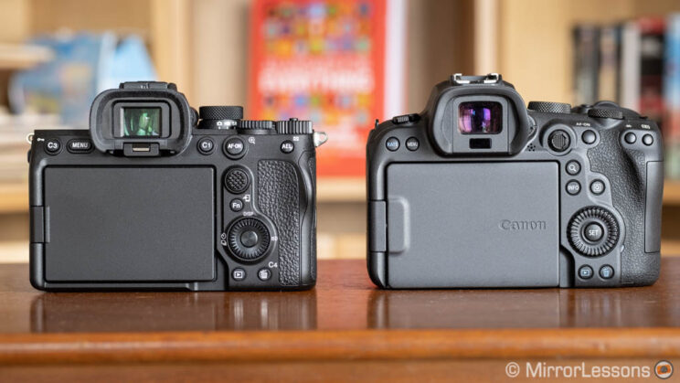 A7 III next to R6, rear view