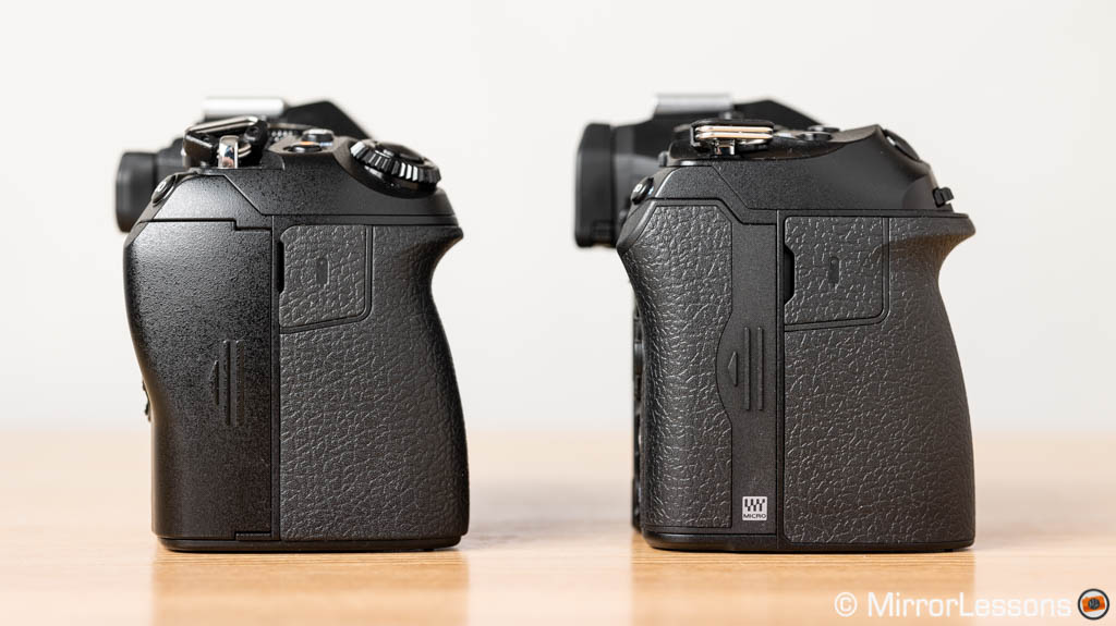 E-M1 III next to OM-1, side view