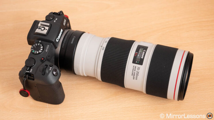 Canon RP with EF 70-200mm F4 and adapter