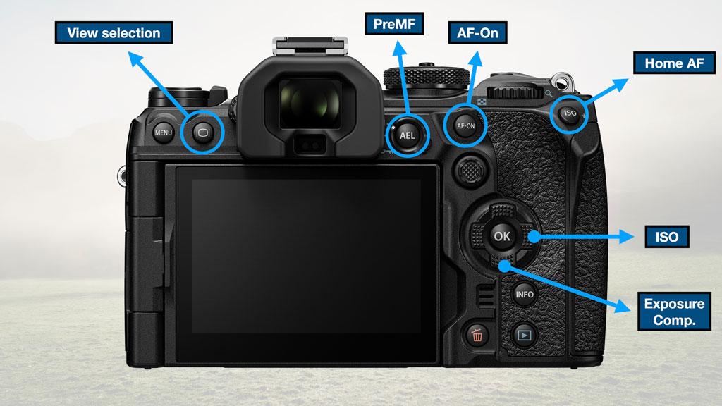 graphic showing how I customised the OM-1, rear buttons