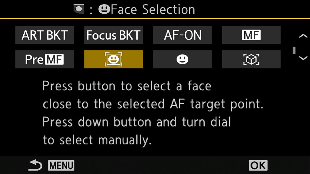 Face Selection setting on the OM-1