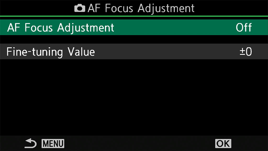 AF Focus Adjustment setting on the OM-1