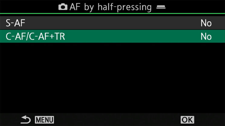 AF By Pressing Shutter Button setting on the OM-1