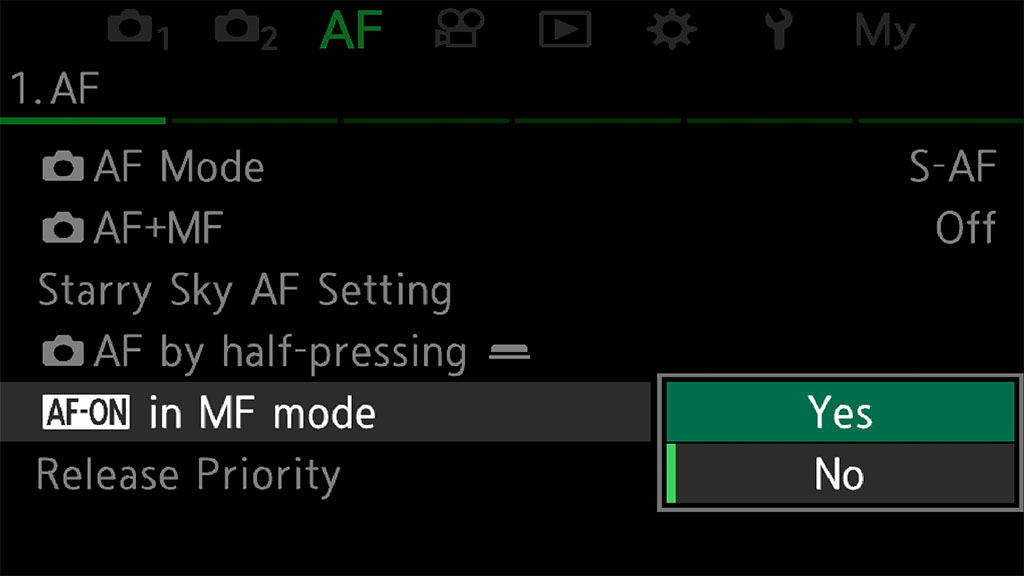 AF-ON in MF mode setting on the OM-1