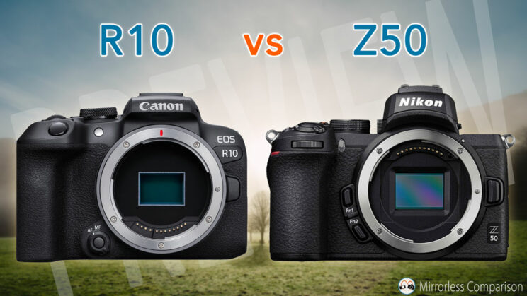 Canon R10 next to the Nikon Z50