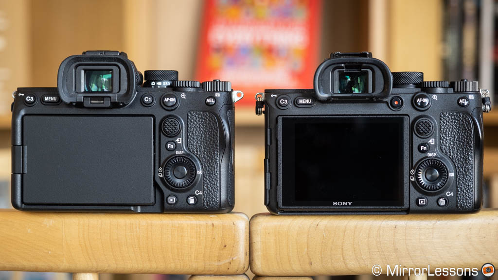 Sony A7 IV and A7R IV side by side, rear view