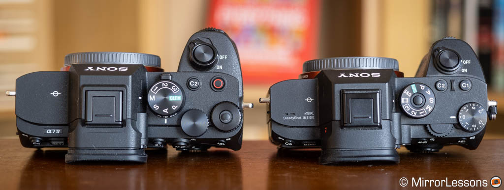 A7 IV and A7R III side by side, top view