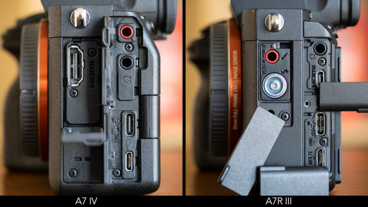 Connection ports on the A7 IV and A7R III