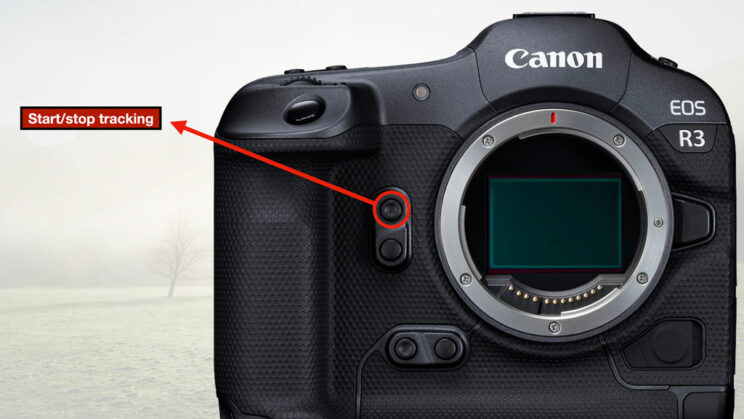 Graphics showing the button customisation at the front, on the Canon R3