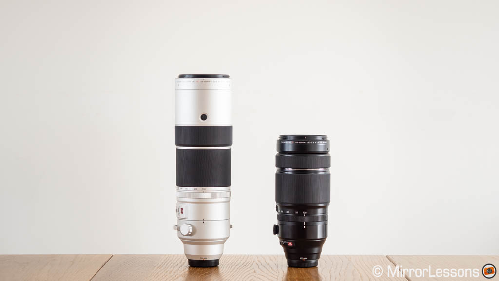 Fuji 100-400mm next to the 150-600mm, without hoods