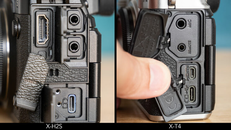 Connection ports on the X-H2S and X-T4