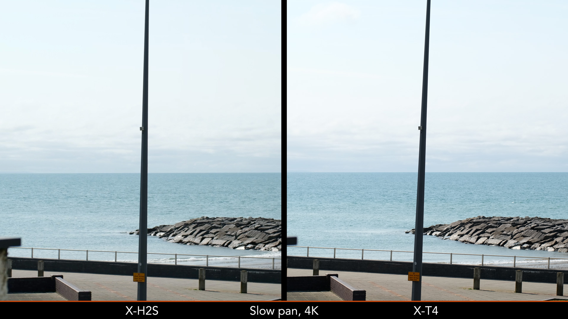 Side by side image showing the distortion when panning slowly with the X-H2S and X-T4