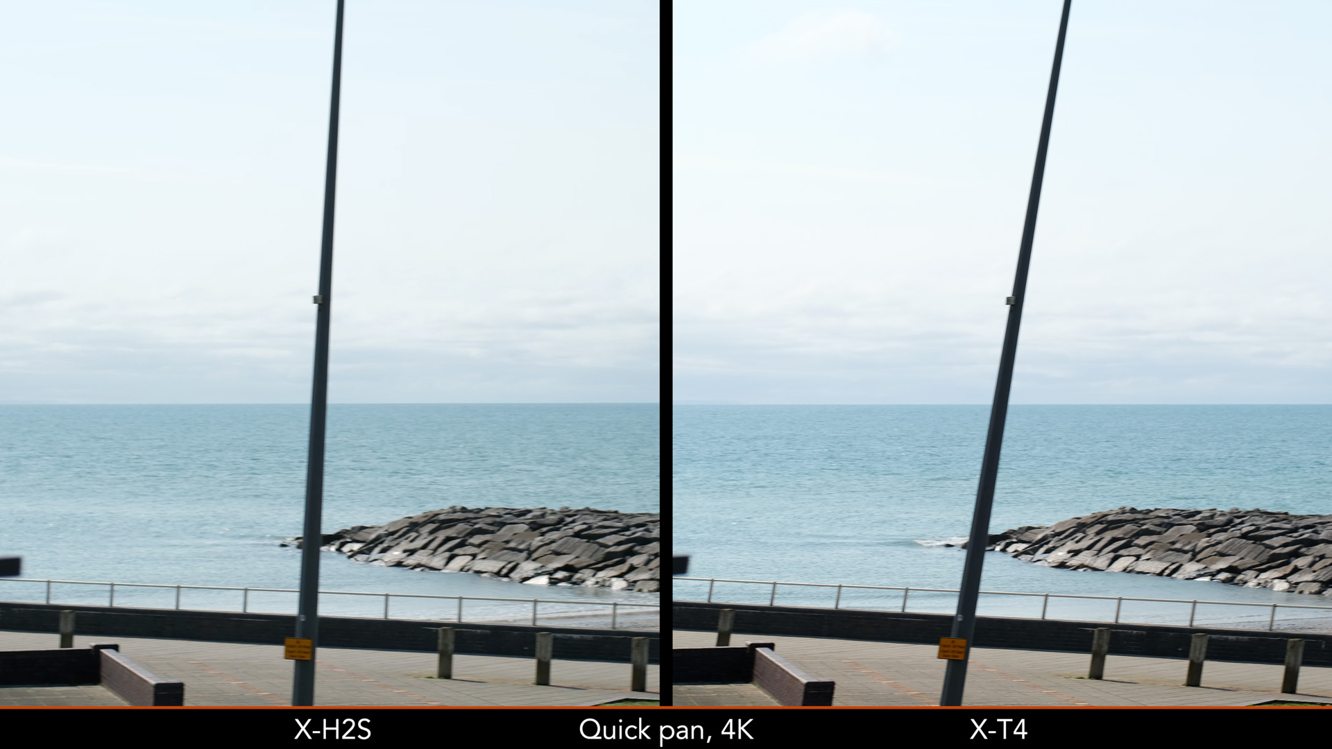 Side by side image showing the distortion when panning quickly with the X-H2S and X-T4