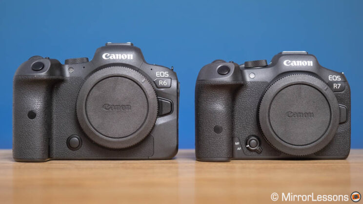 Canon R6 and R7 side by side, front view