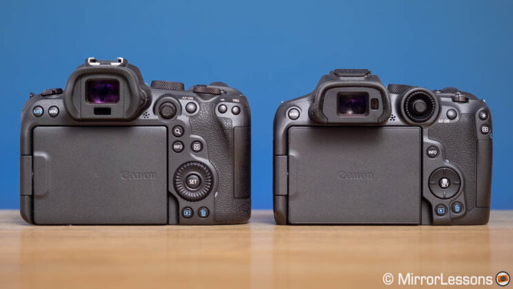 Canon R6 and R7 side by side, rear view