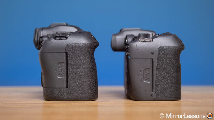 Canon R6 and R7 side by side, side view
