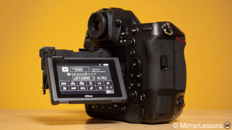 Nikon Z9 with LCD monitor opened on the side