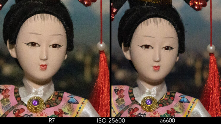 Side by side crop showing the quality at ISO 25600