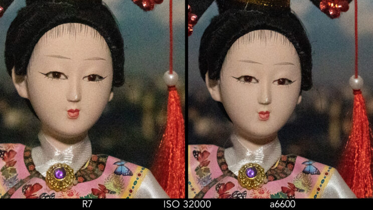 Side by side crop showing the quality at ISO 32000