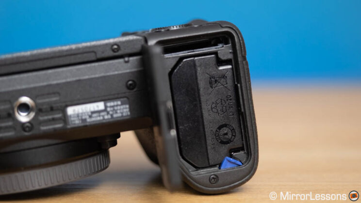 Battery and card compartment on the Sony camera