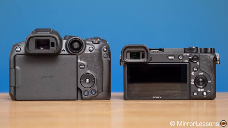 Canon R7 and Sony A6600 side by side, rear view