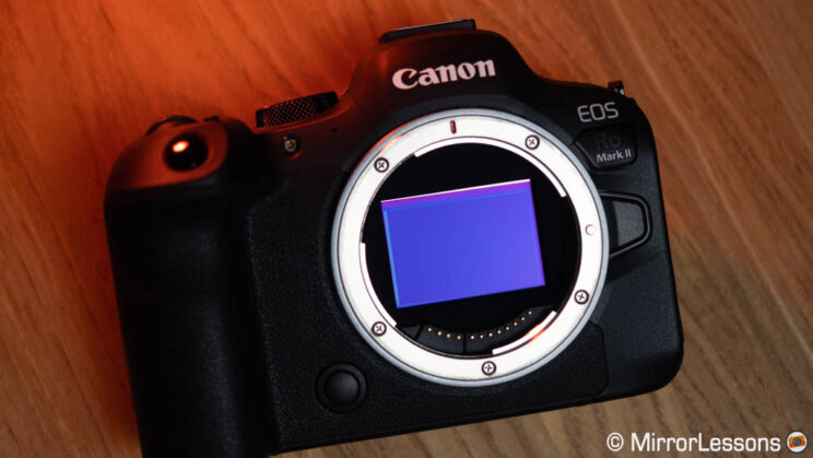Close-up on the Canon R6 II sensor.