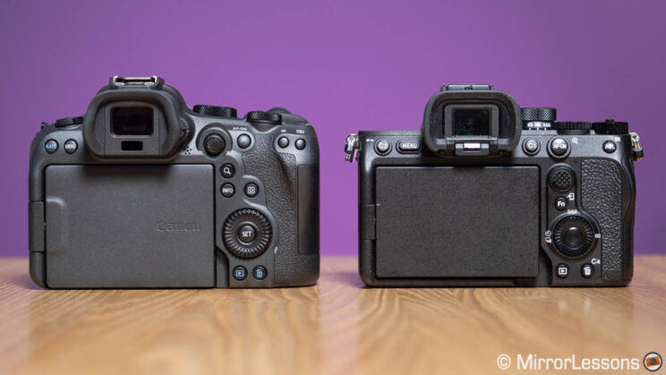 Canon R6 II and Sony A7 IV side by side, rear view