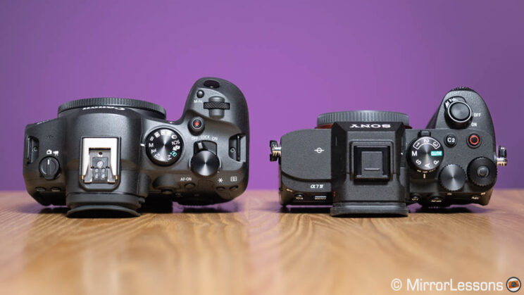 Canon R6 II and Sony A7 IV side by side, top view